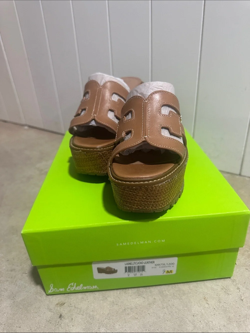 Sam Edelman Brown Leather Platform Wedge Slide Sandals